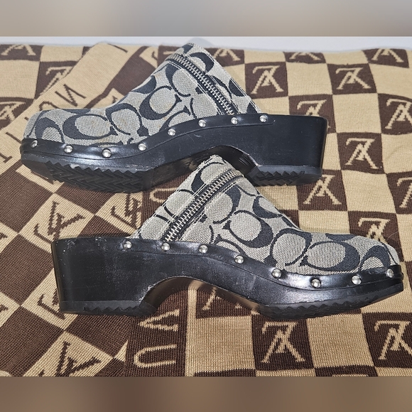 Black and Gray Monogram Coach Clogs - Picture 2 of 6